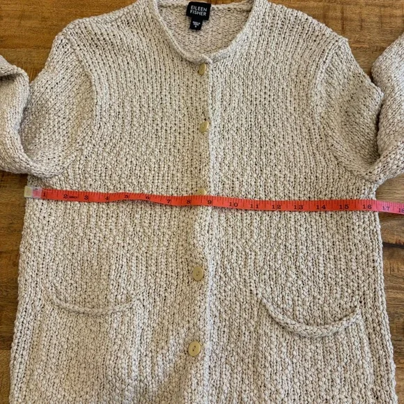 Eileen Fisher Boucle Silk Cotton Cardigan S Beige Knit Button Front Boho Beachy - Picture 9 of 10
